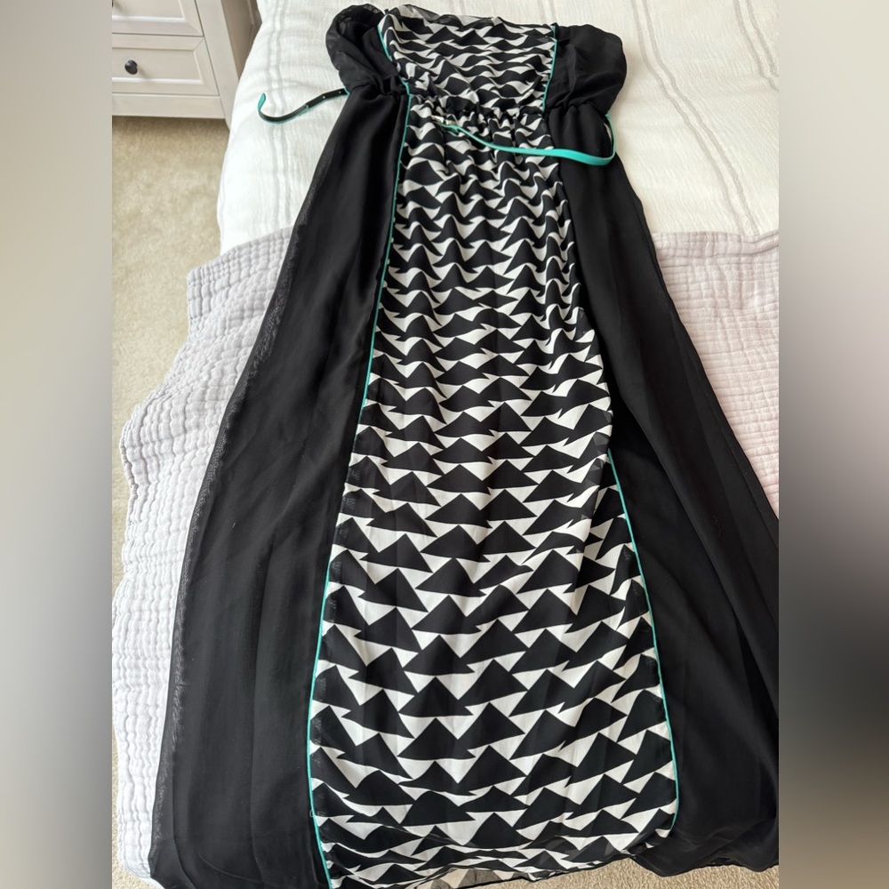 Geometric, strapless, maxi dress